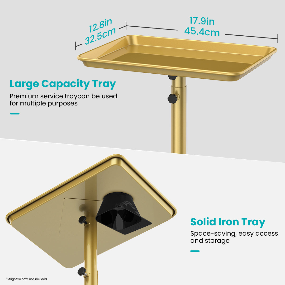 TASALON Aluminum Salon Tray on Wheels - Bronze