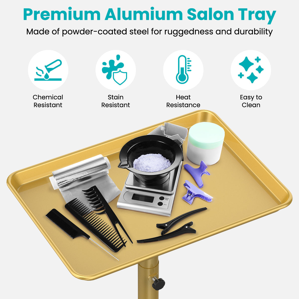 TASALON Aluminum Salon Tray on Wheels - Bronze