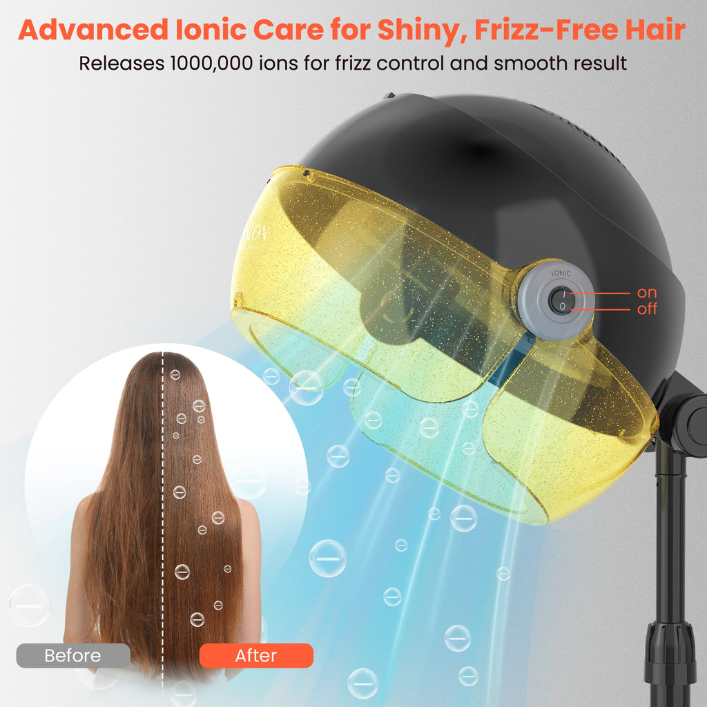 TASALON Ionic Hooded Hair Dryer, 1875W Adjustable Height Standing Bonnet Dryer for Home and Salon - Gold