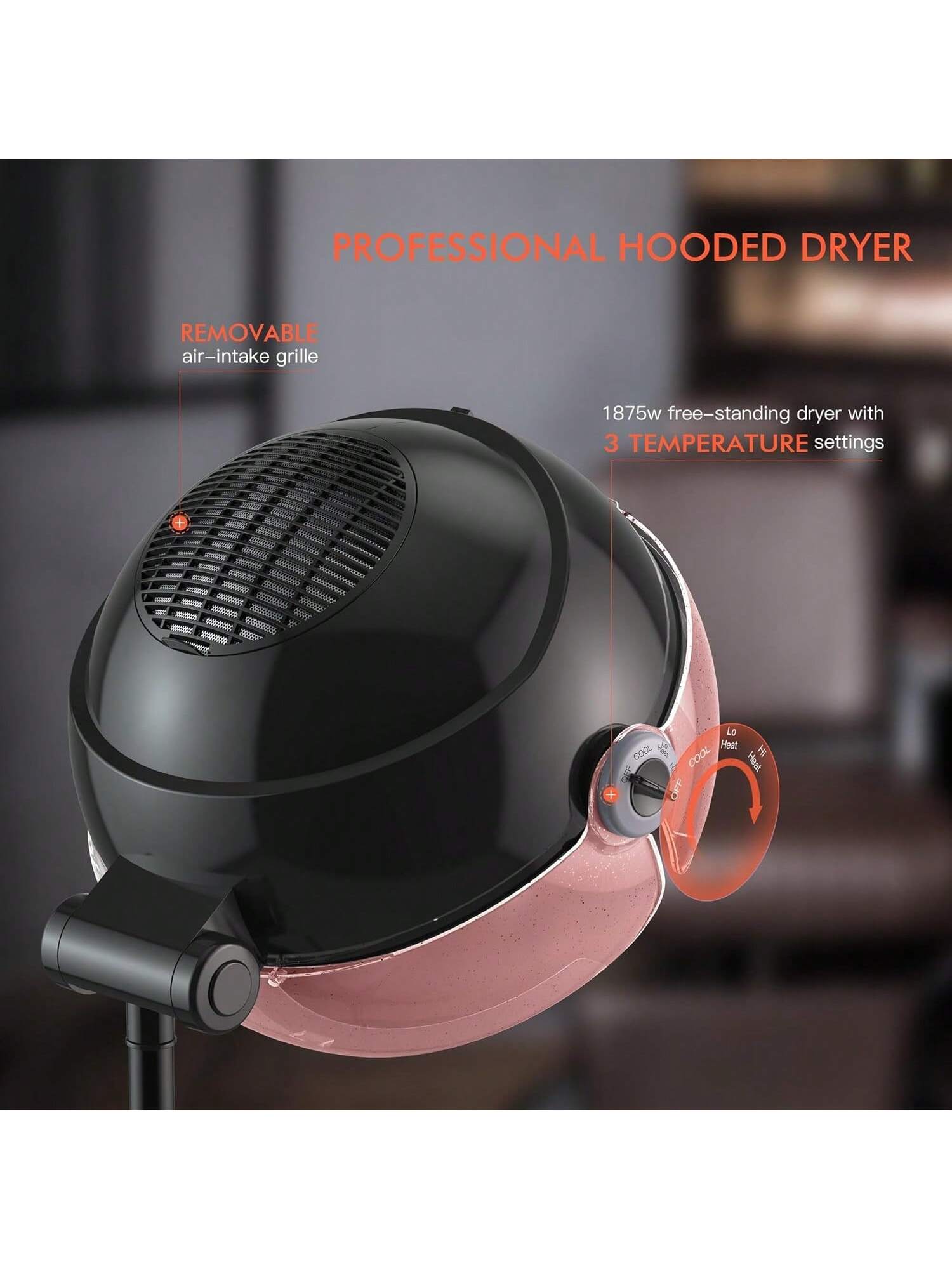 TASALON Ionic Hooded Hair Dryer, 1875W Adjustable Height Standing Bonnet Dryer for Home and Salon - Pink