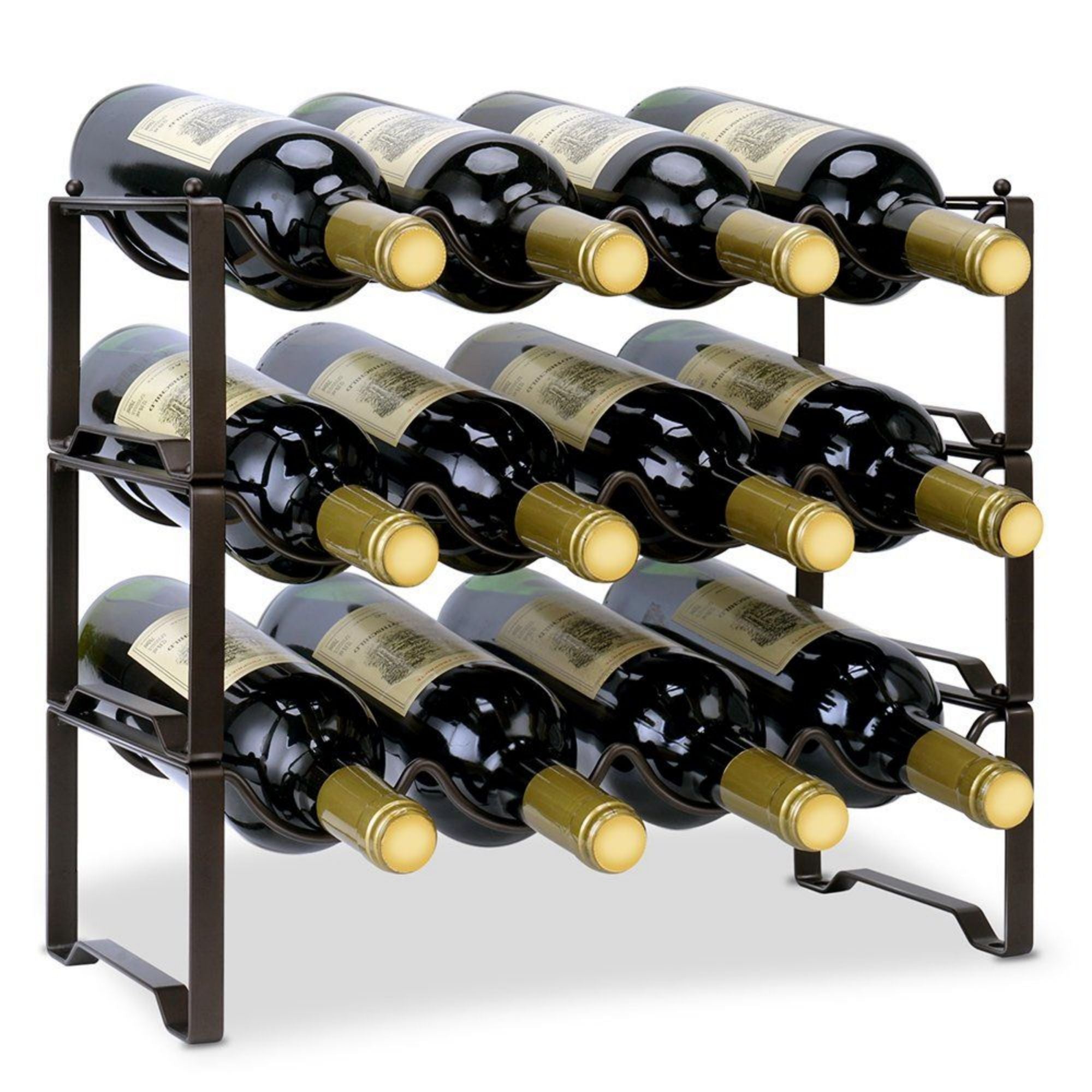12-Bottle Stackable Metal Wine Bottle Rack in Bronze
