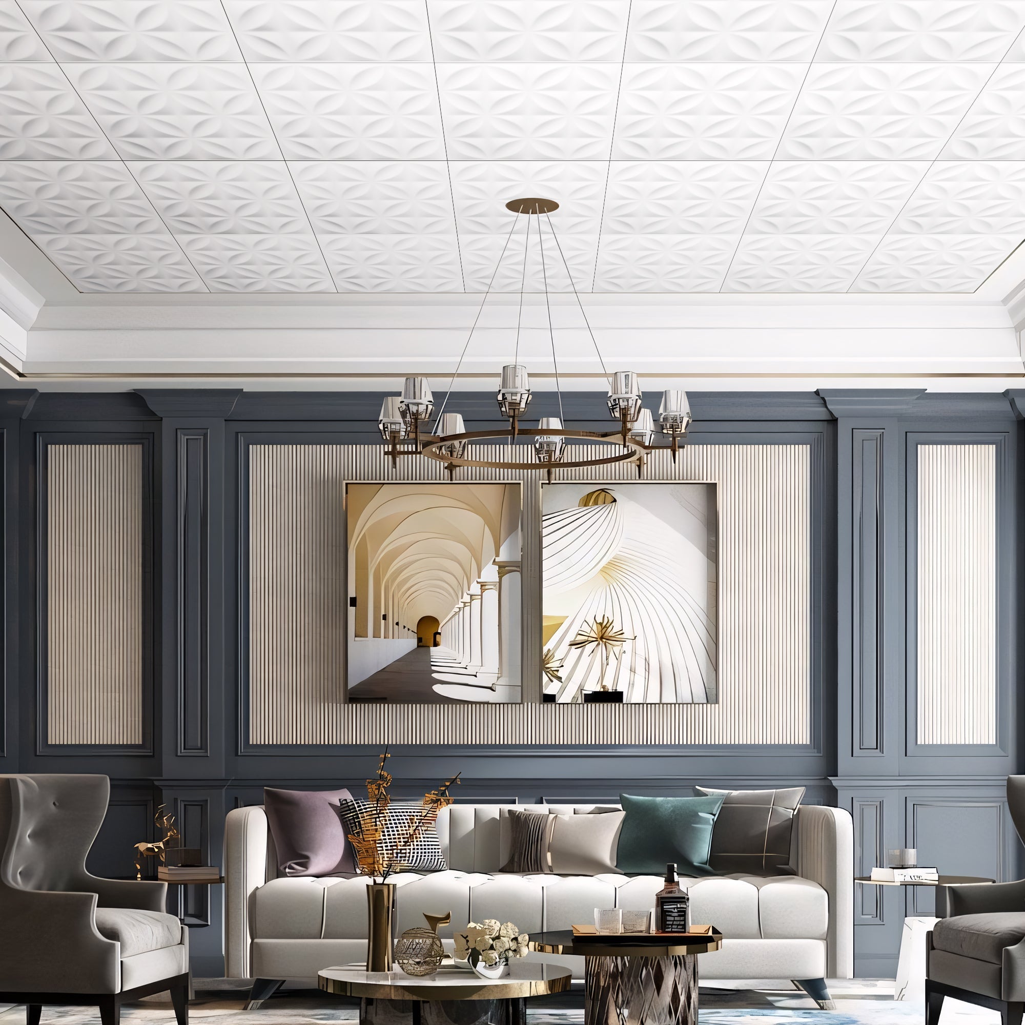 PVC 2 ft. x 2 ft. Embossing Drop in Ceiling Tile (48 sq.ft./case)