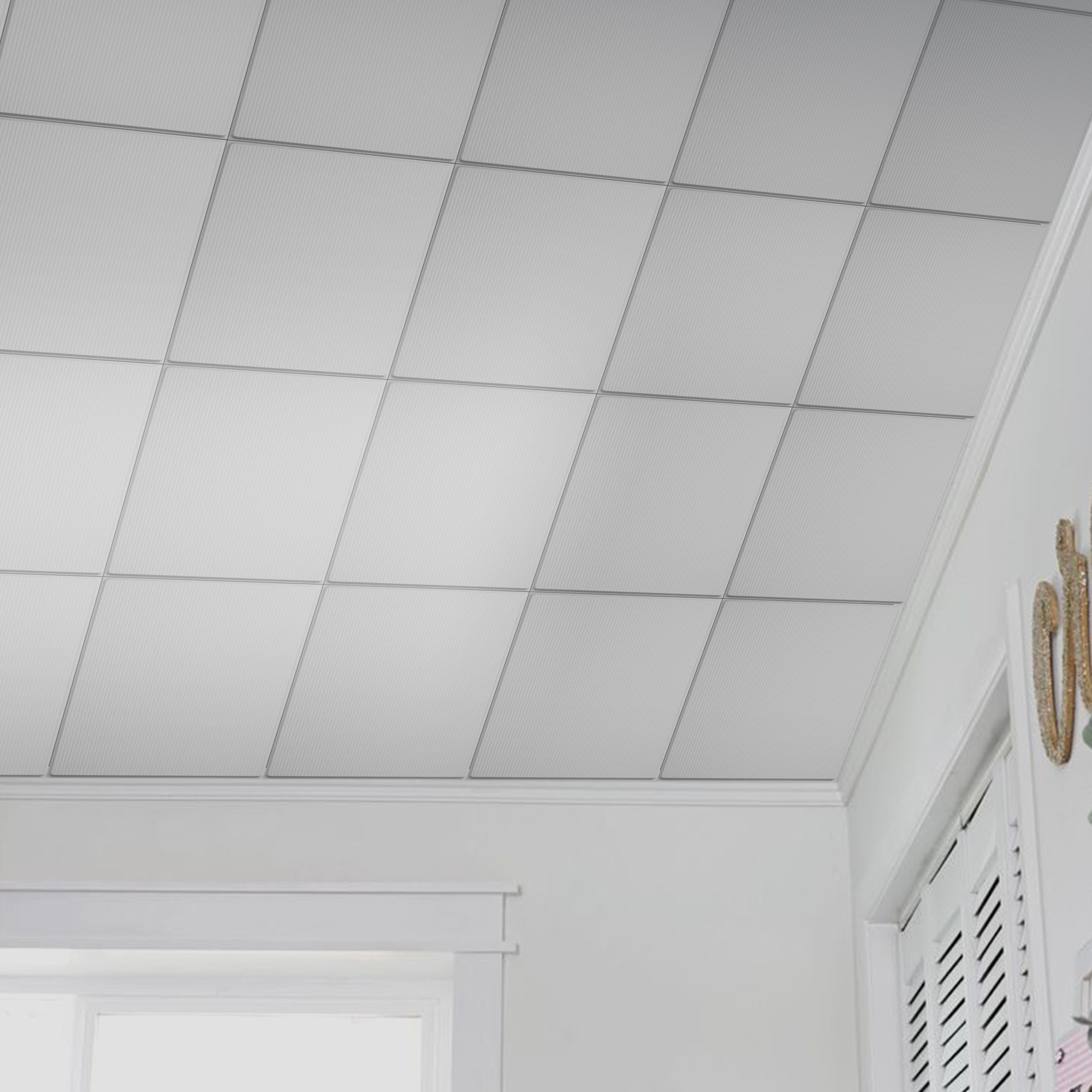 PVC 2 ft. x 2 ft. Stripe Embossing Drop in Ceiling Tile (48 sq.ft./case)
