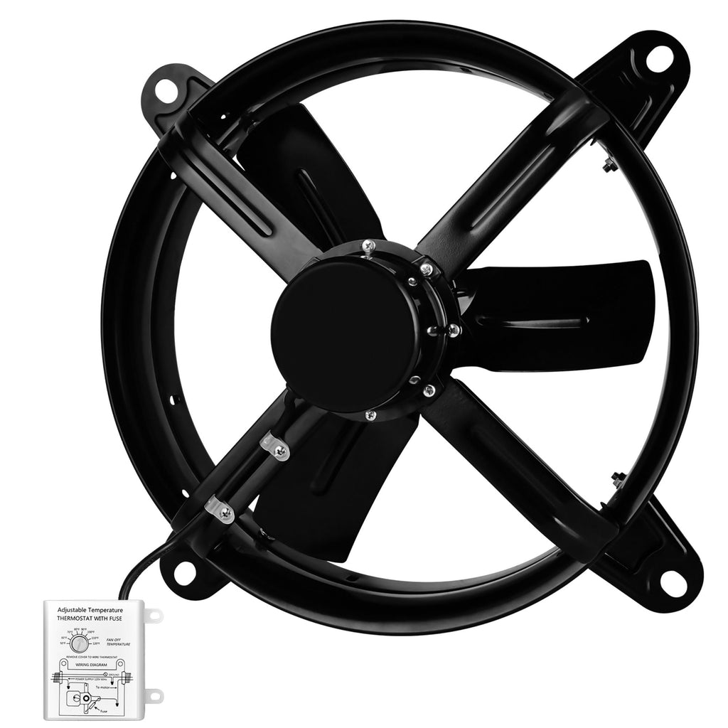 14 in. windor fan attic Gable Ventilator With Adjustable Temperature Thermostat in Black （1-Pack