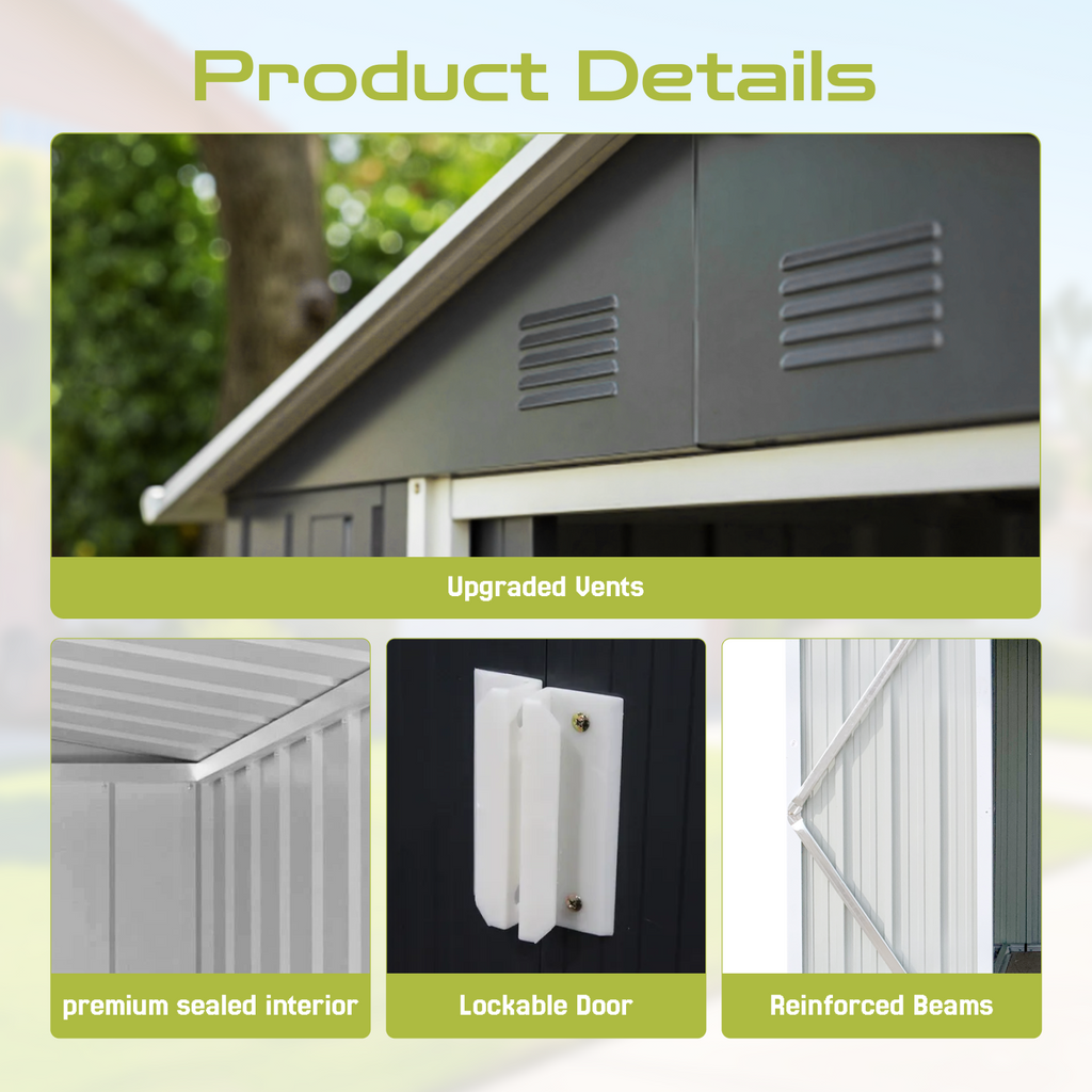 Metal Garden Shed with Lockable Double Doors & Sloping Roof, Weather-Resistant Tool Shed for Backyard, Patio, Poolside Black