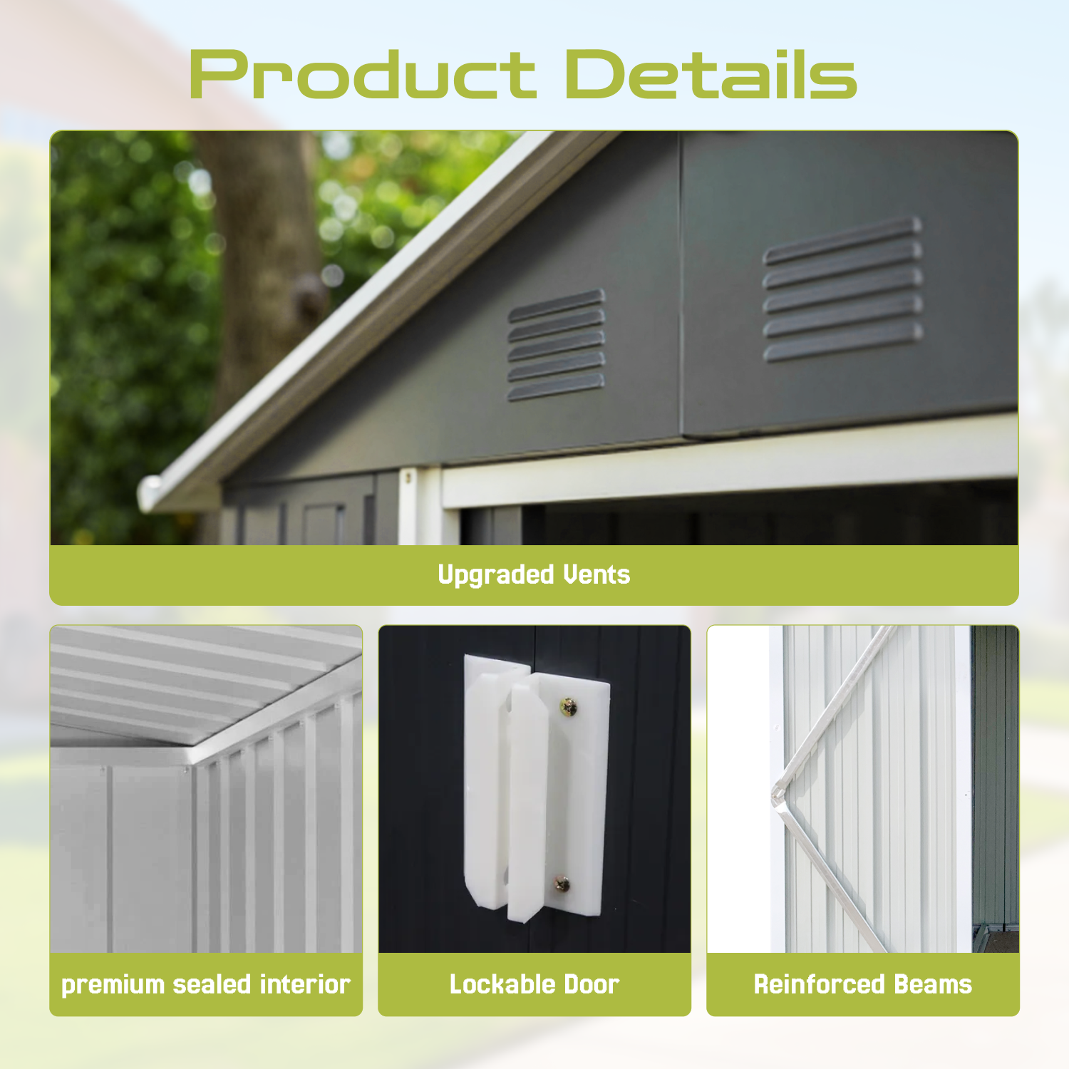 Metal Garden Shed with Lockable Double Doors & Sloping Roof, Weather-Resistant Tool Shed for Backyard, Patio, Poolside Black