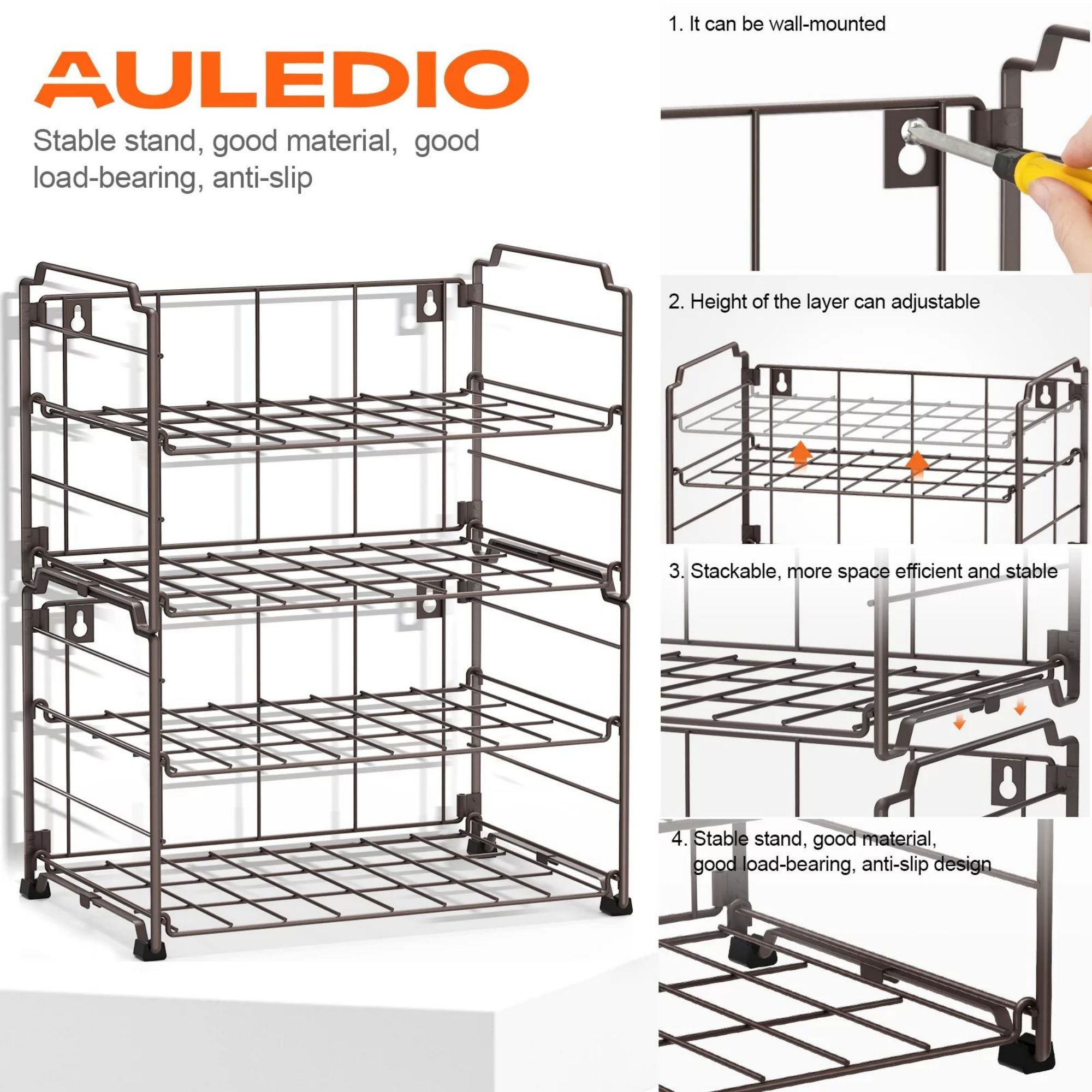2-Tier (2 Pack) Stackable Freestanding Water Bottle Storage Rack in Bronze