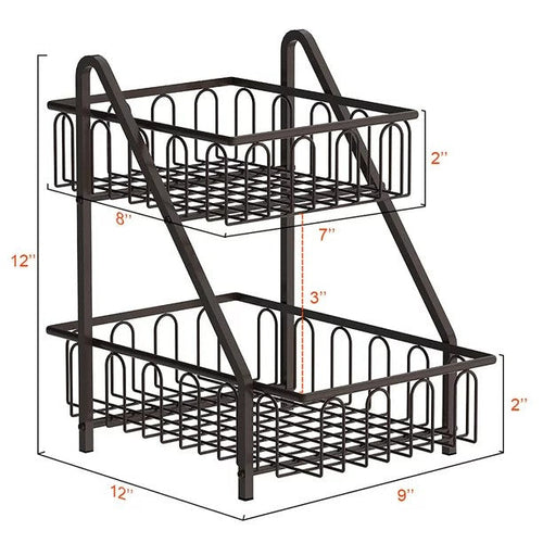 2-Tier Bronze Metal Fruit Baskets with Handle For Countertop (12 in. H x 12 in. W x 9 in. D)