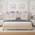 Single Bed Frame With Storage Headboard, Upholstered Bed Frame With Drawers, Charging Station, And Led Lighting