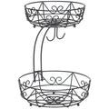 Black 1-Piece 2-Tier Fruit Basket with 2-Banana Hooks and 2-Fruit Bowl
