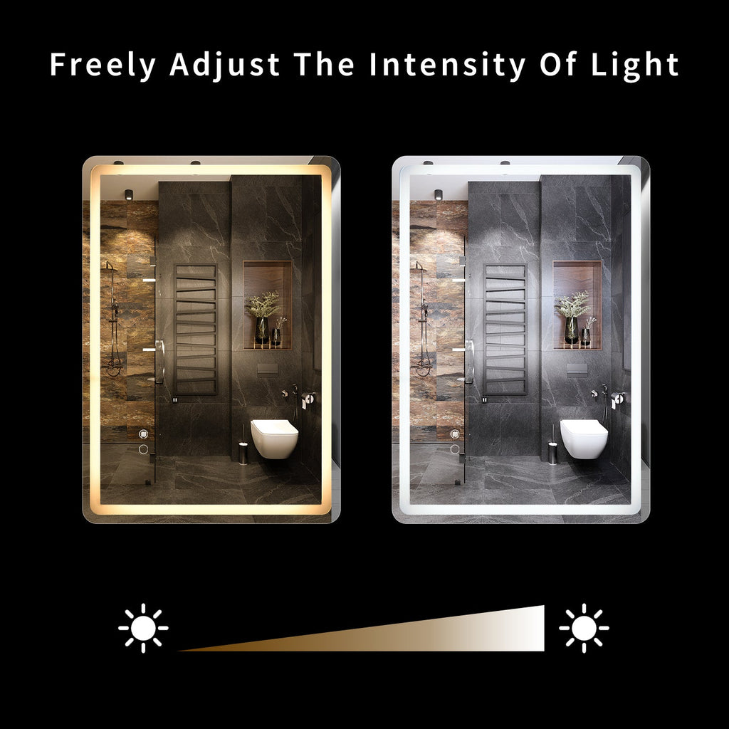 27.5 in. W x 35.4 in. H Rectangular Frameless Large Wall Anti-Fog Dimmable LED Bathroom Vanity Mirror