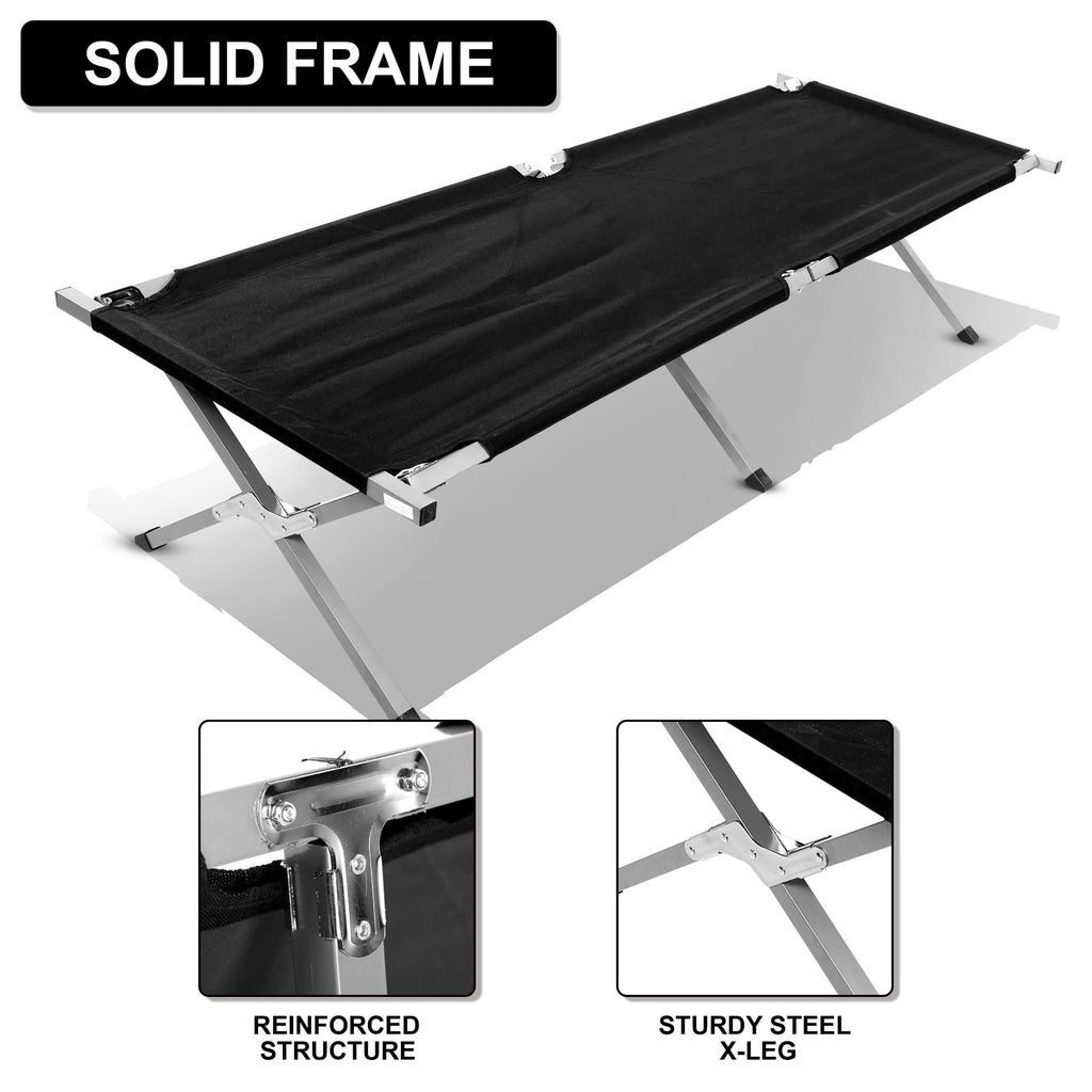 Portable Folding Camping Cot. 74.8 in. x 24.8 in. x 17 in. in Black