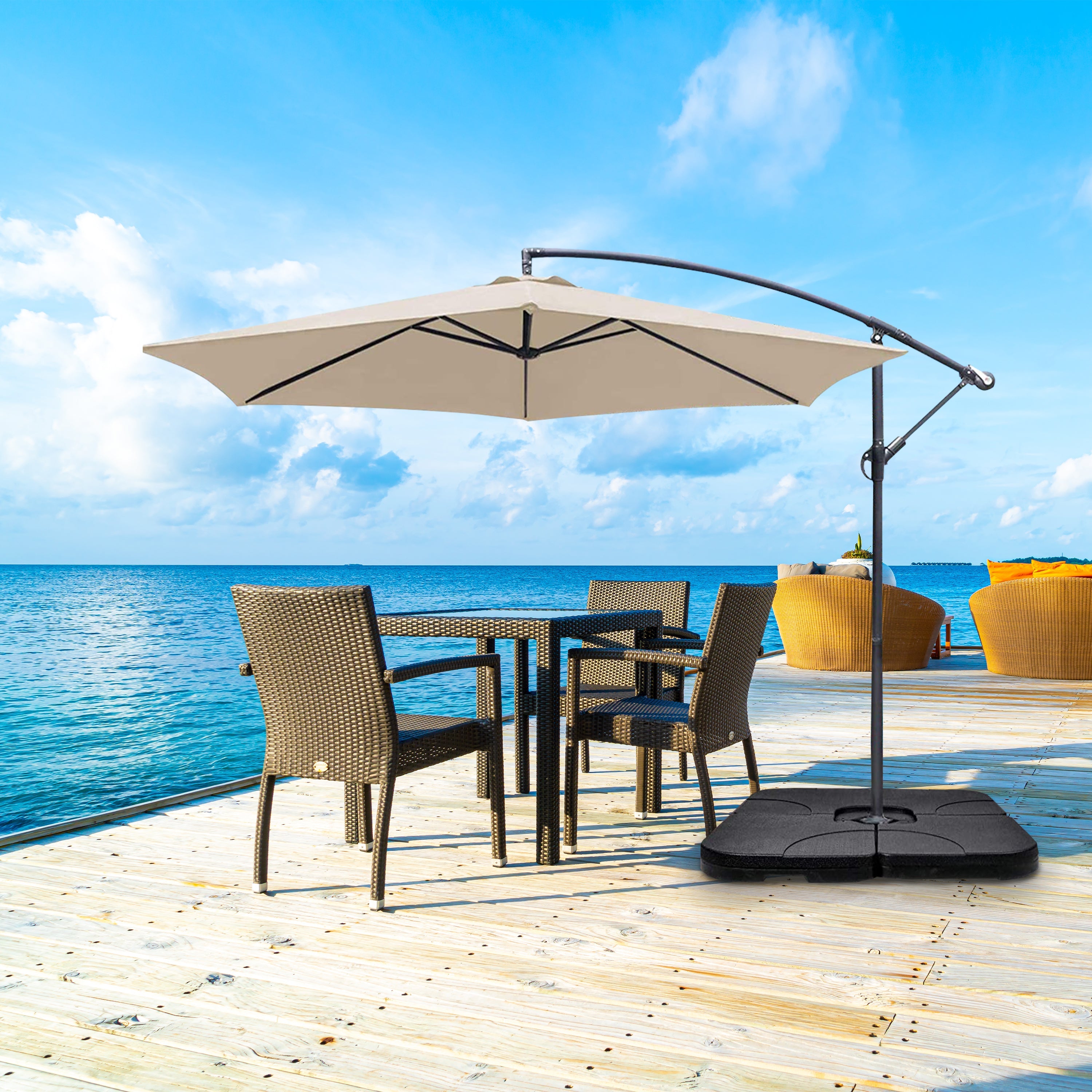 4-Piece Plastic Patio Umbrella Base Plate Set with Easy-Fill Spouts and Handle in Black