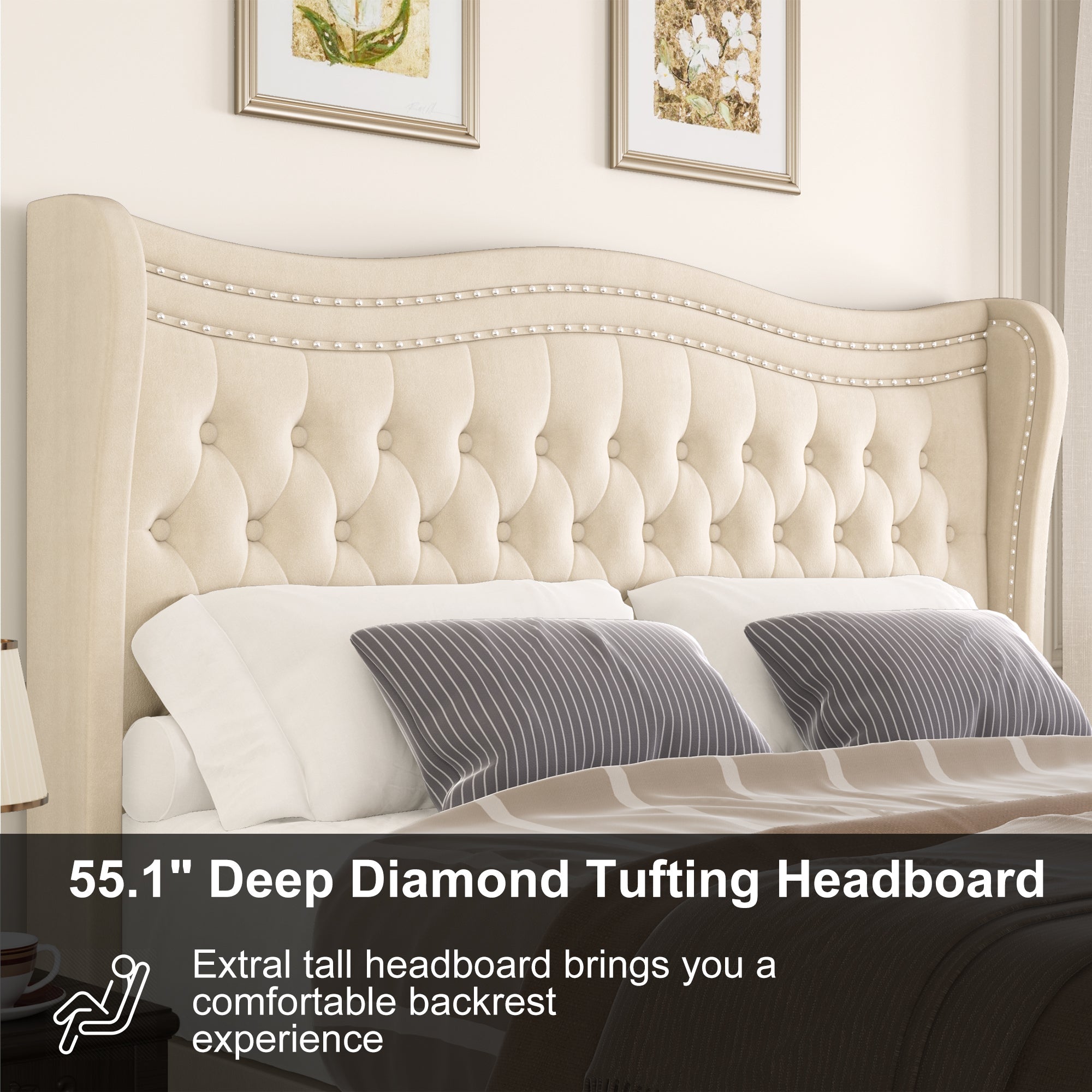 Upholstered Wingback Bed