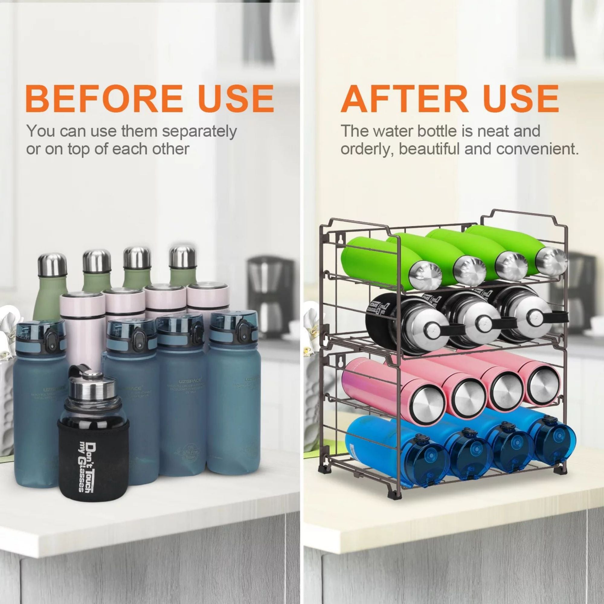 2-Tier (2 Pack) Stackable Freestanding Water Bottle Storage Rack in Bronze