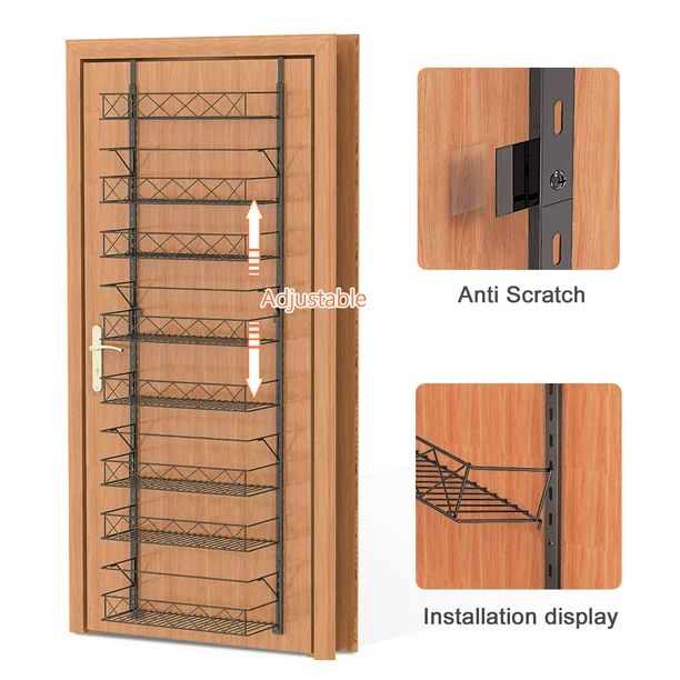 8-Shelf Metal Door Mount Pantry Organizer Spice Rack Organizer in Black