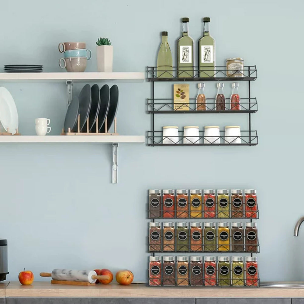 2 of Shelves 3-Tier Black Wall Mount Spice Rack Organizer