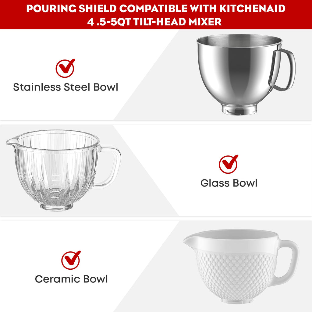 Pouring Shield for KitchenAid Stand Mixer, with Stainless Steel Paddle Attachment for Kitchenaid Mixer