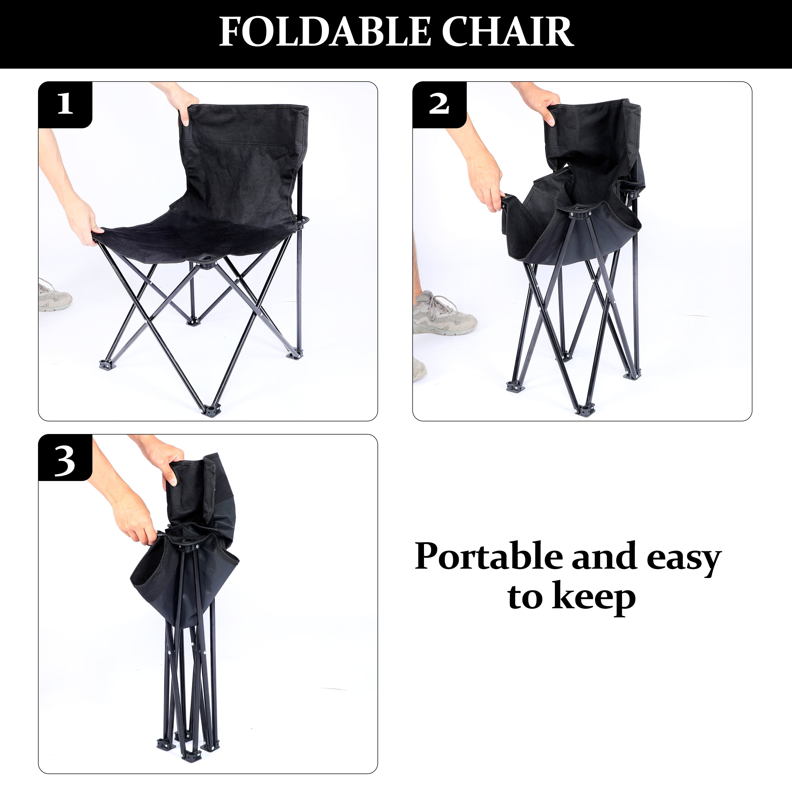 Mini Armless Portable Folding Camping Chair for Outdoor Camping Fishing in Black
