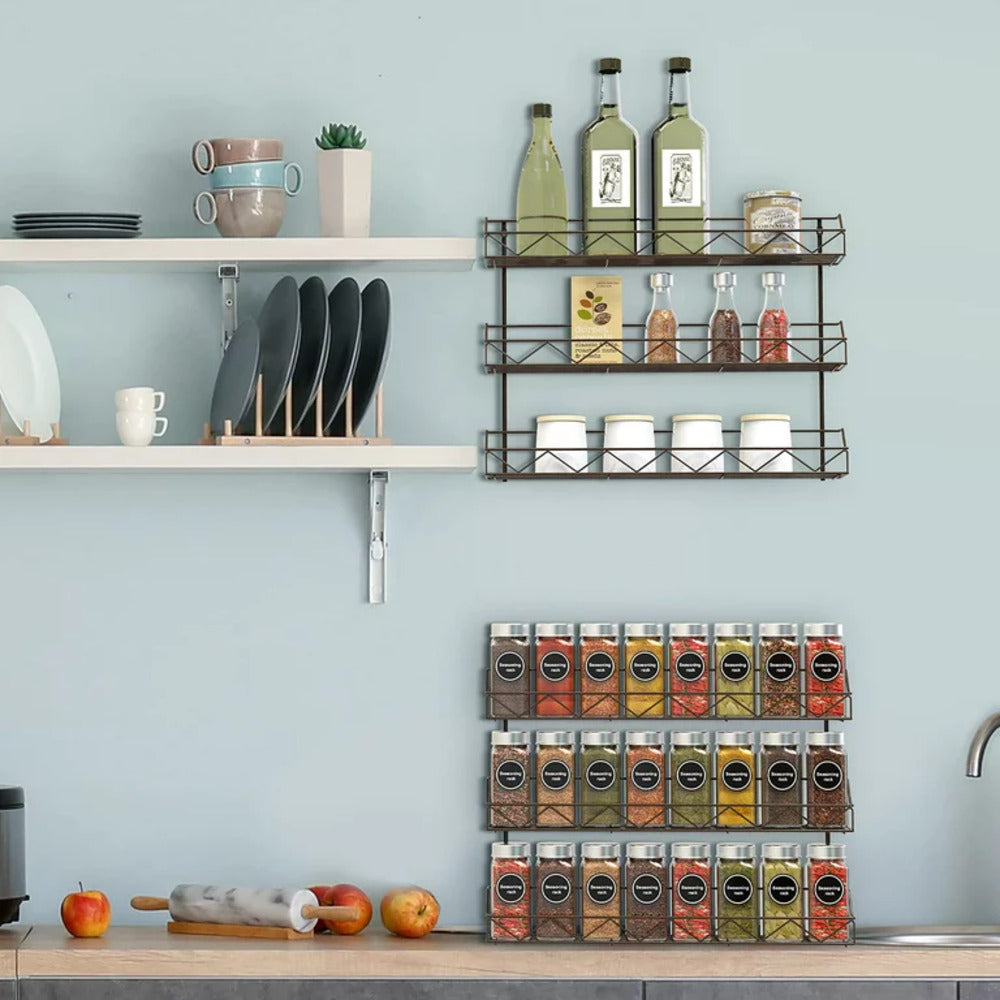 2 of Shelves 3-Tier Brozne Wall Mount Spice Rack Organizer