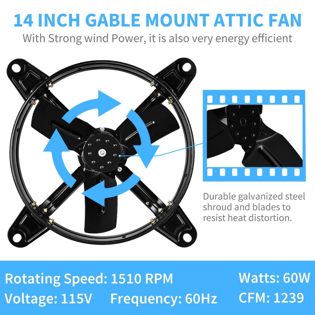 14 in. windor fan attic Gable Ventilator With Adjustable Temperature Thermostat in Black （1-Pack