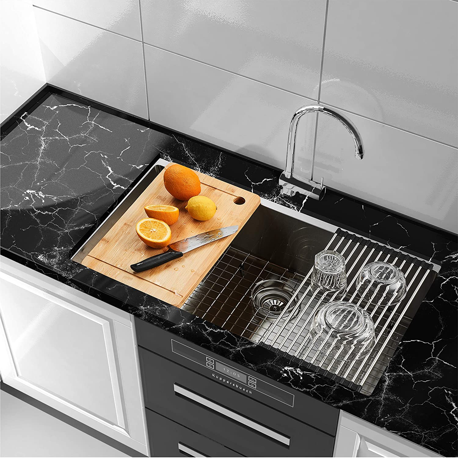 32 in. Undermount Single Bowl 16-Gauge Stainless Steel Kitchen Sink with Accessories (5-Pack Built-in Components)