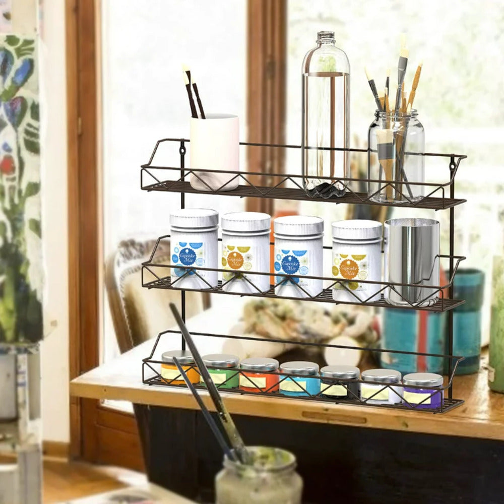 2 of Shelves 3-Tier Brozne Wall Mount Spice Rack Organizer