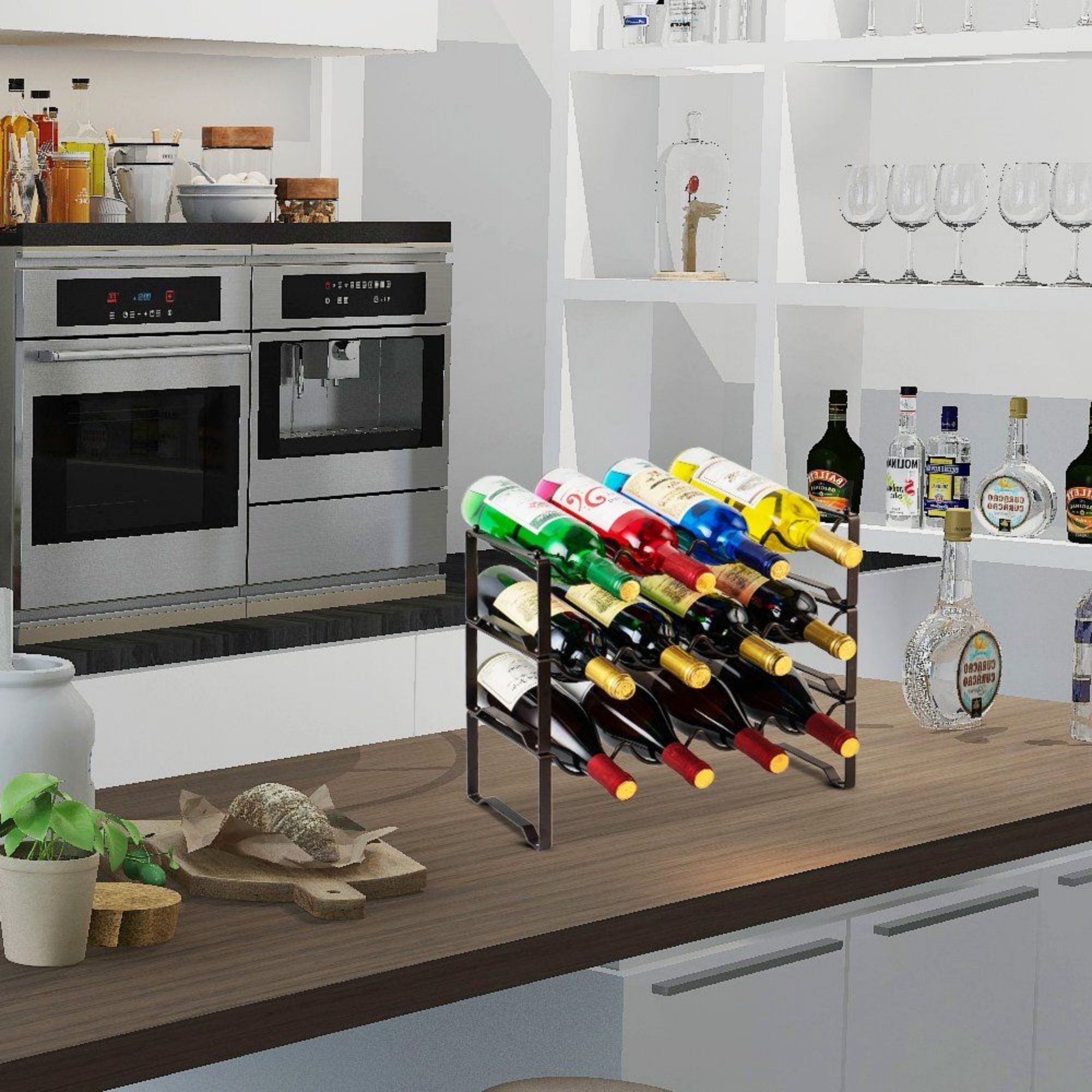 12-Bottle Stackable Metal Wine Bottle Rack in Bronze