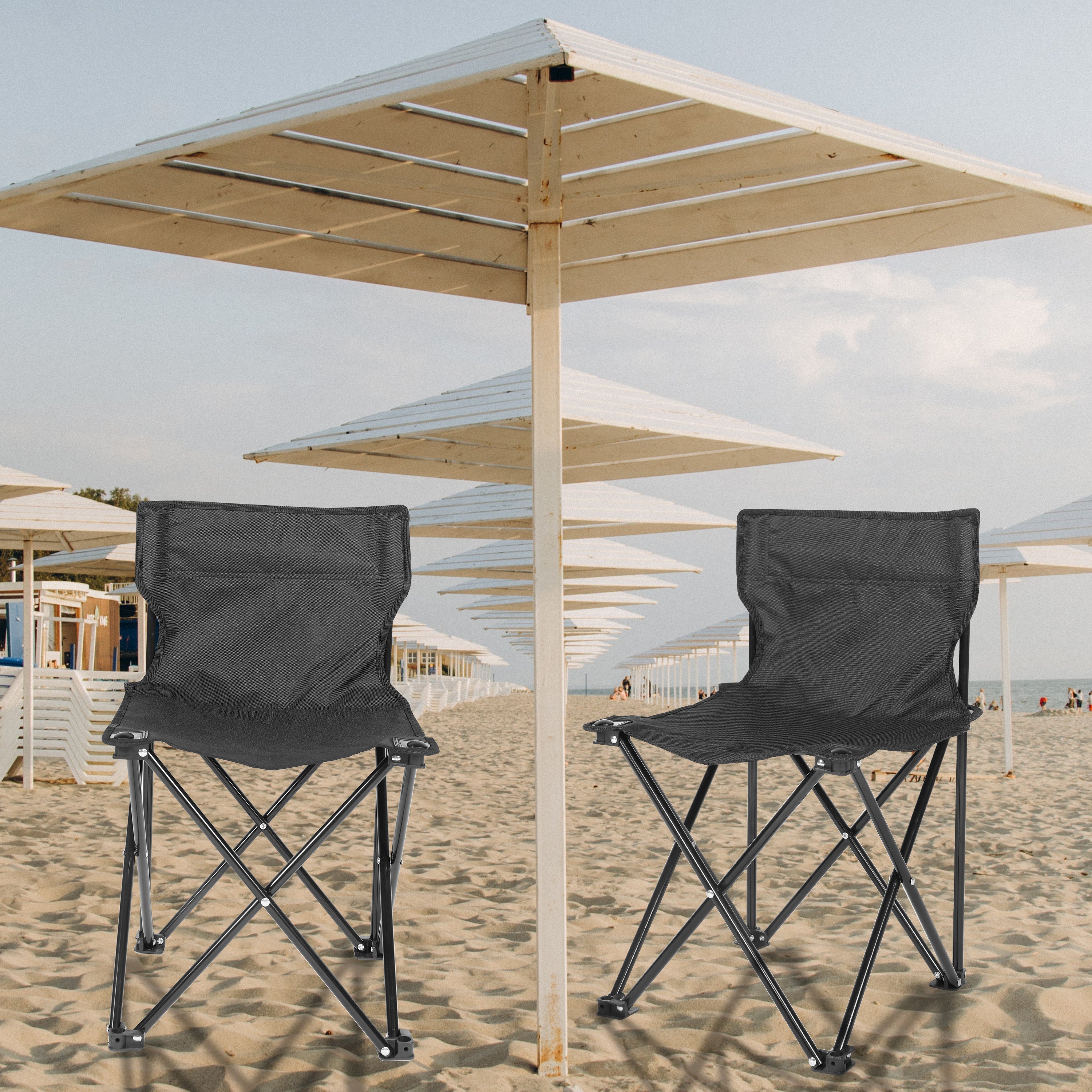 Mini Armless Portable Folding Camping Chair for Outdoor Camping Fishing in Black