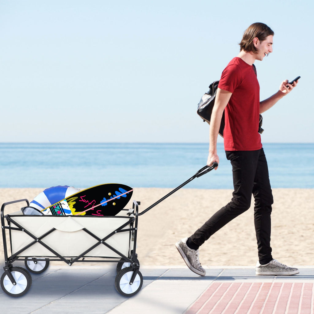 8 cu. ft. White Steel Rolling Collapsible Garden Cart Camping Wagon with Swivel Wheels and Adjustable Handle
