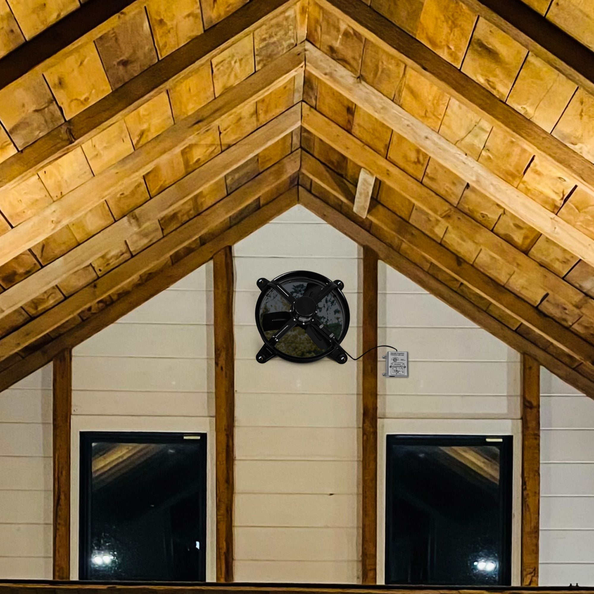 14 in. windor fan attic Gable Ventilator With Adjustable Temperature Thermostat in Black （1-Pack