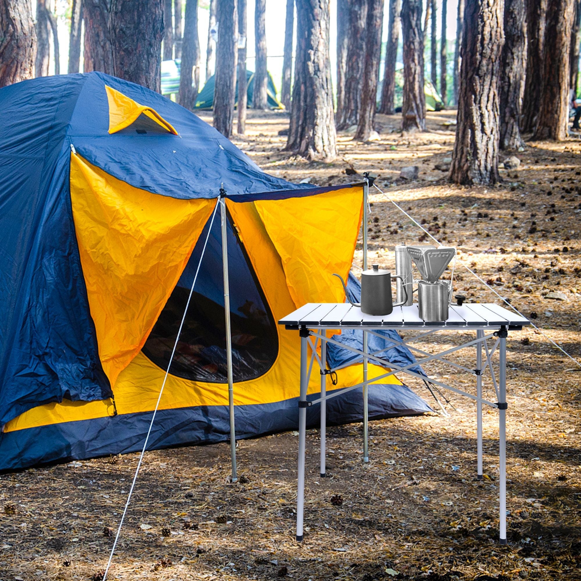 28 in. Square Portable Folding Aluminum Picnic Table in Sliver