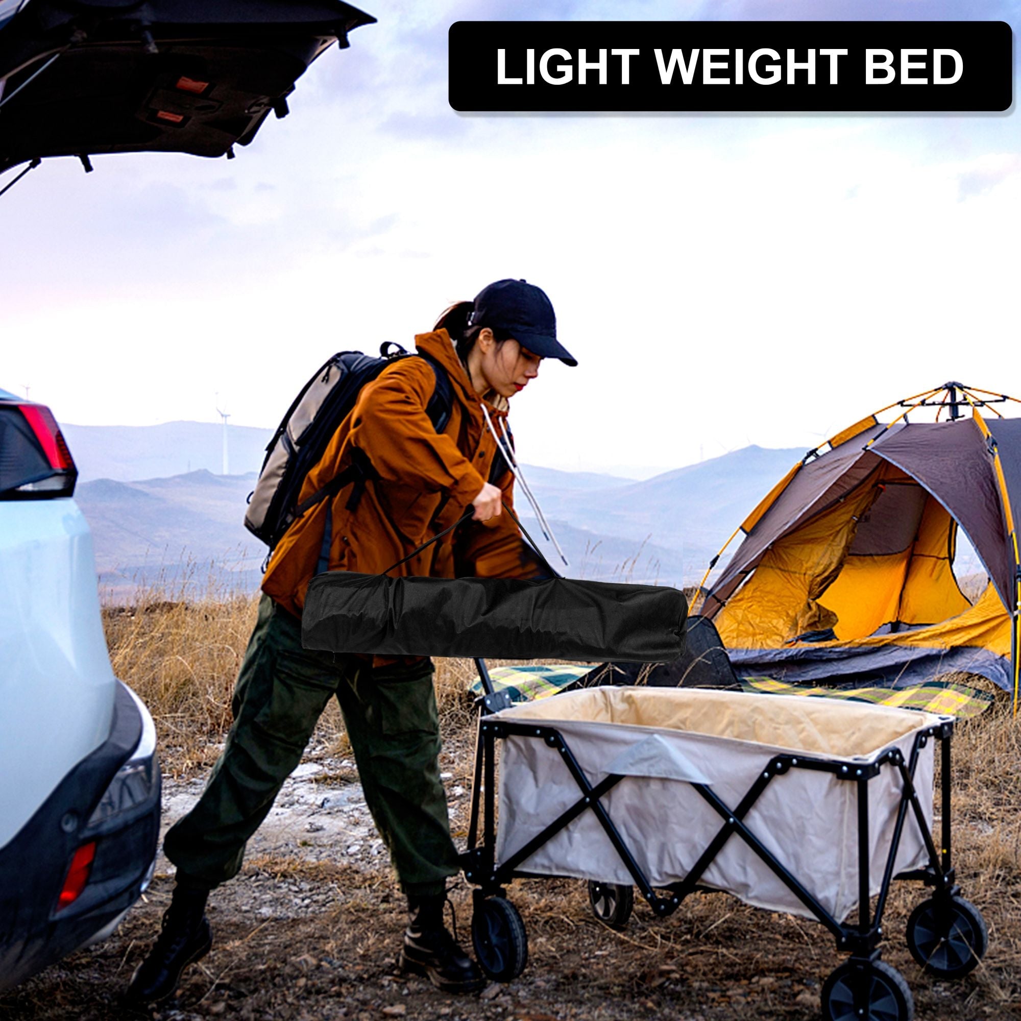 Portable Folding Camping Cot. 74.8 in. x 24.8 in. x 17 in. in Black