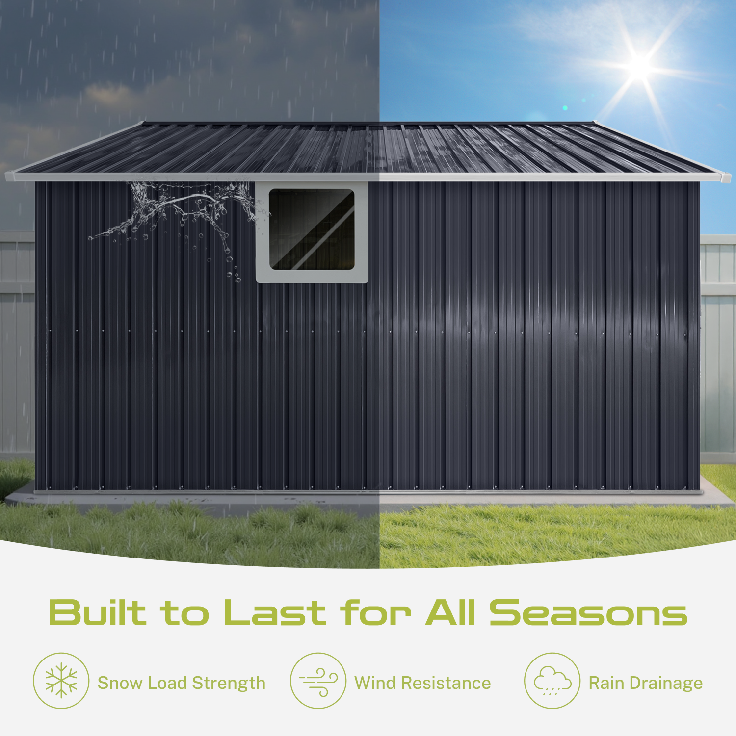 Metal Garden Shed with Lockable Double Doors & Sloping Roof, Weather-Resistant Tool Shed for Backyard, Patio, Poolside Black