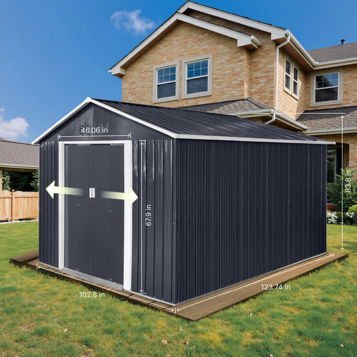 Metal Garden Shed with Lockable Double Doors & Sloping Roof, Weather-Resistant Tool Shed for Backyard, Patio, Poolside Black