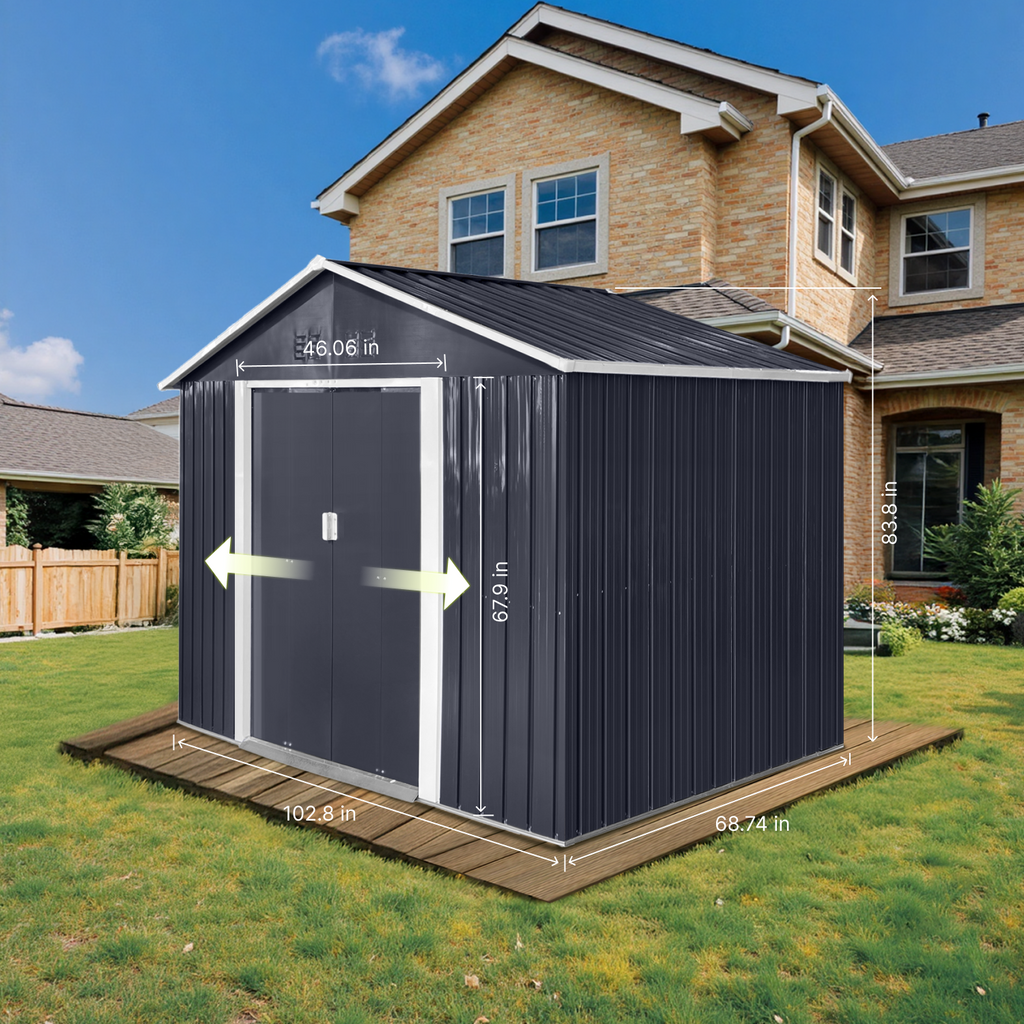 Metal Garden Shed with Lockable Double Doors & Sloping Roof, Weather-Resistant Tool Shed for Backyard, Patio, Poolside Black