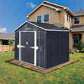 Metal Garden Shed with Lockable Double Doors & Sloping Roof, Weather-Resistant Tool Shed for Backyard, Patio, Poolside Black