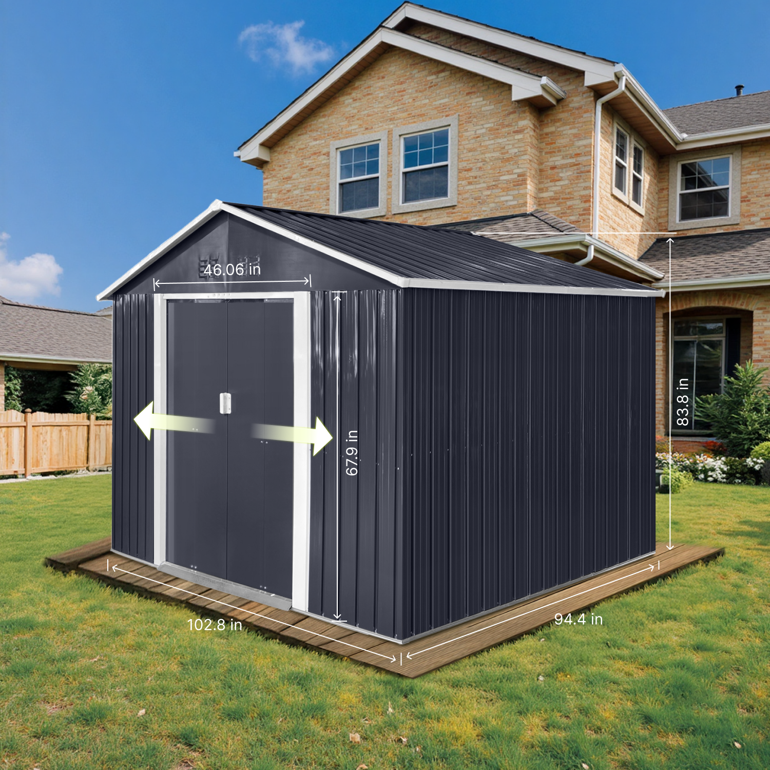 Metal Garden Shed with Lockable Double Doors & Sloping Roof, Weather-Resistant Tool Shed for Backyard, Patio, Poolside Black
