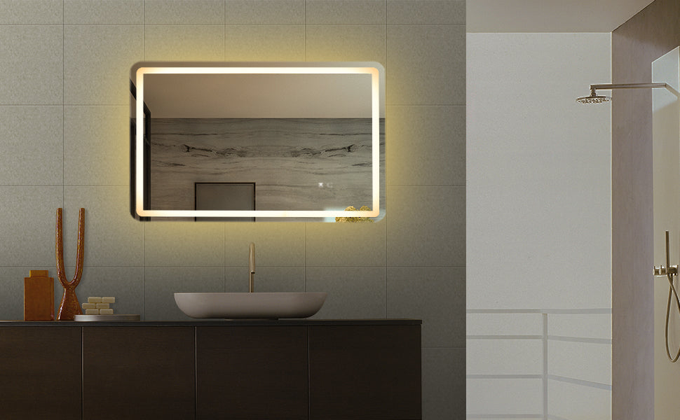 27.5 in. W x 35.4 in. H Rectangular Frameless Large Wall Anti-Fog Dimmable LED Bathroom Vanity Mirror
