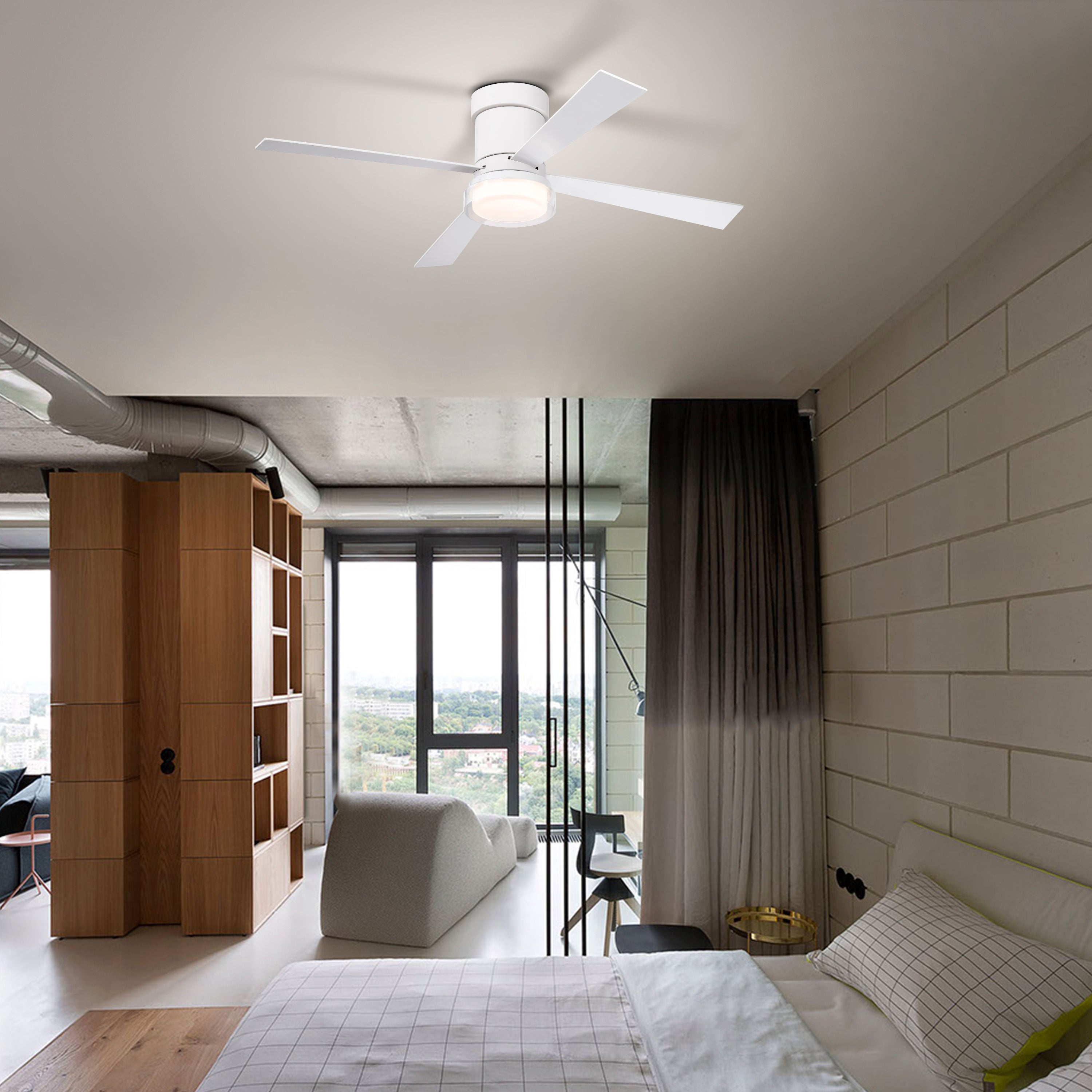 Matte White 48 in. Ceiling Fan with LED Light and Remote, Indoor Flush Mount