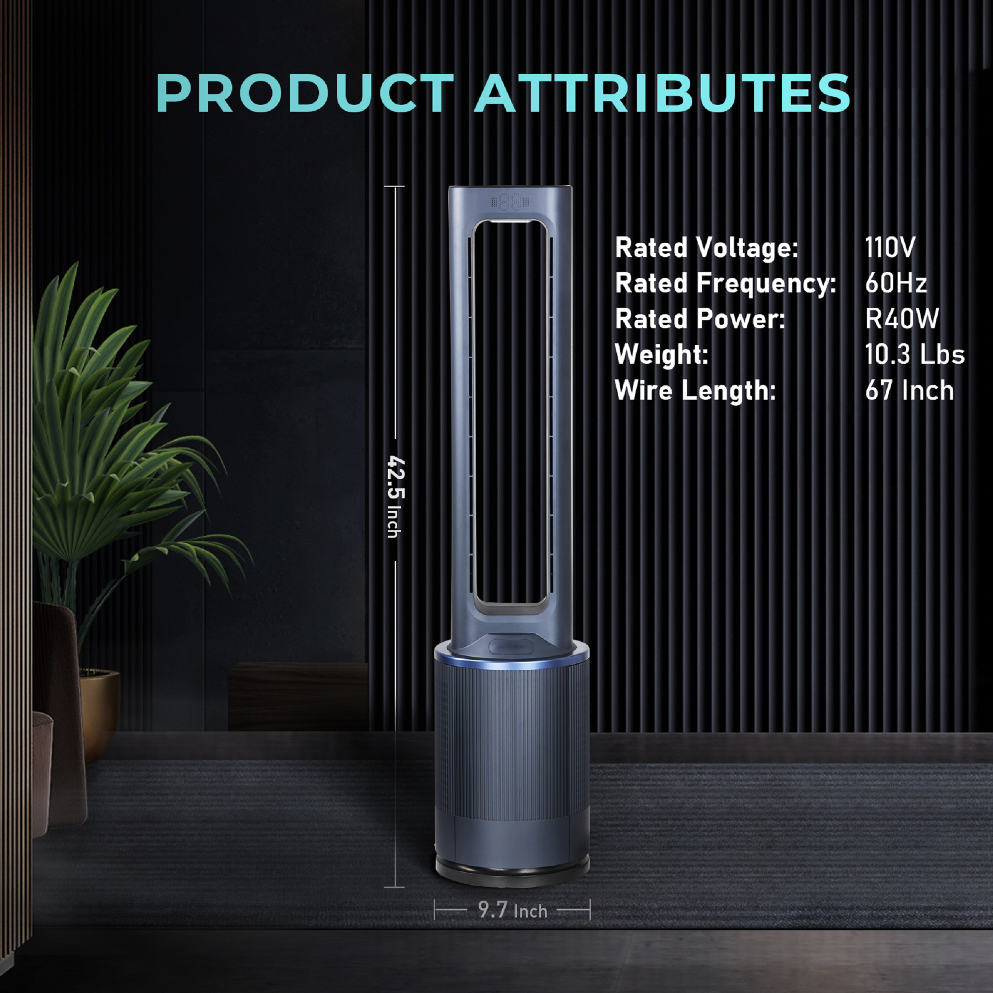 42-inch Bladeless Fans Standing Tower Fan 12 Speeds & 15H Timing