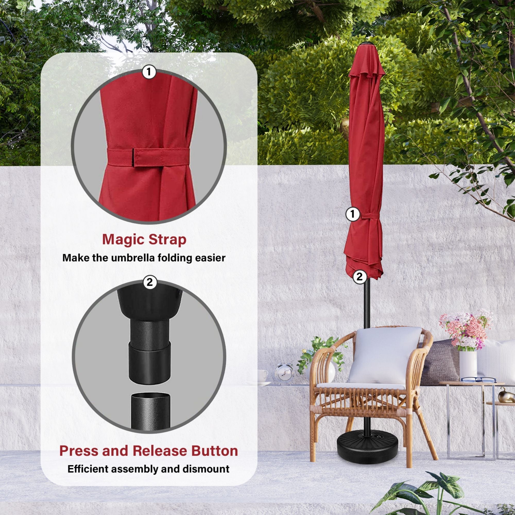 9 ft. Steel Market Tilt Patio Umbrella in Red