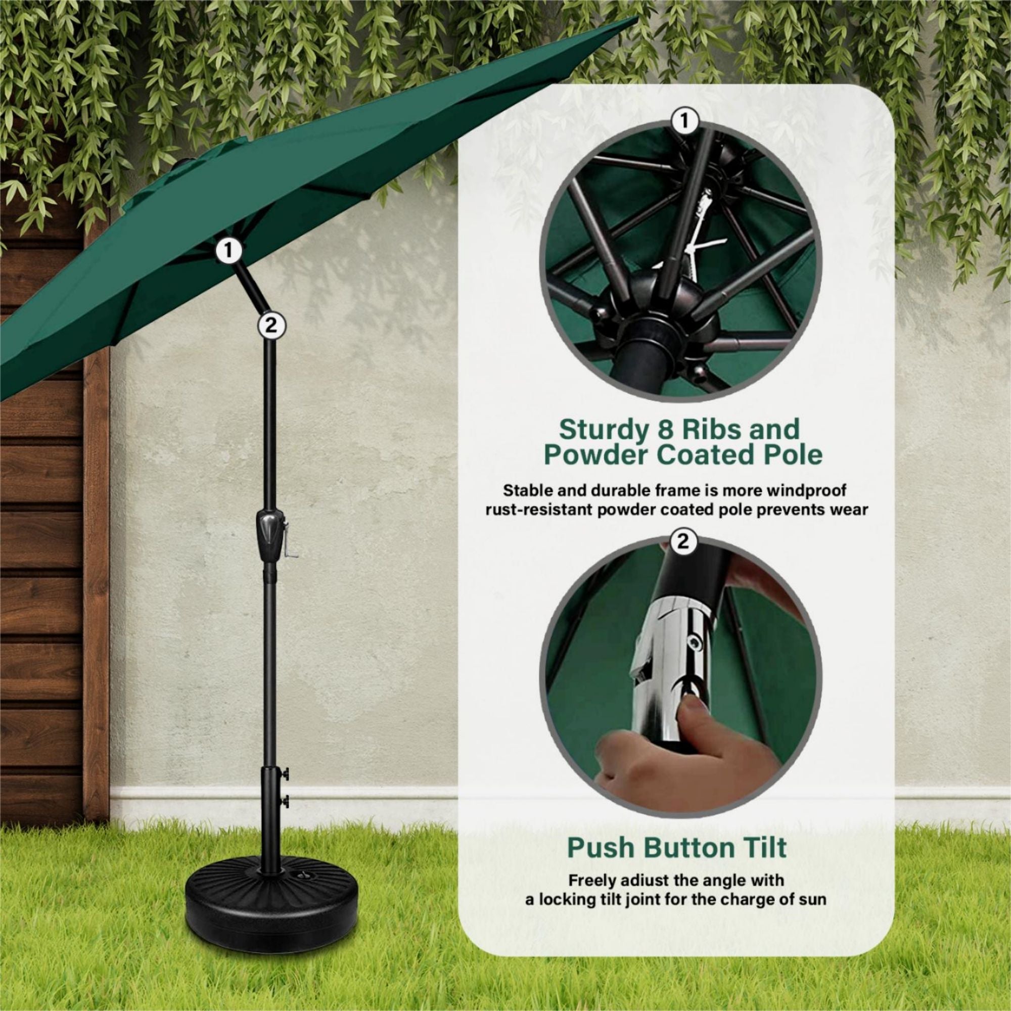 9 ft. Steel Market Tilt Patio Umbrella in Green