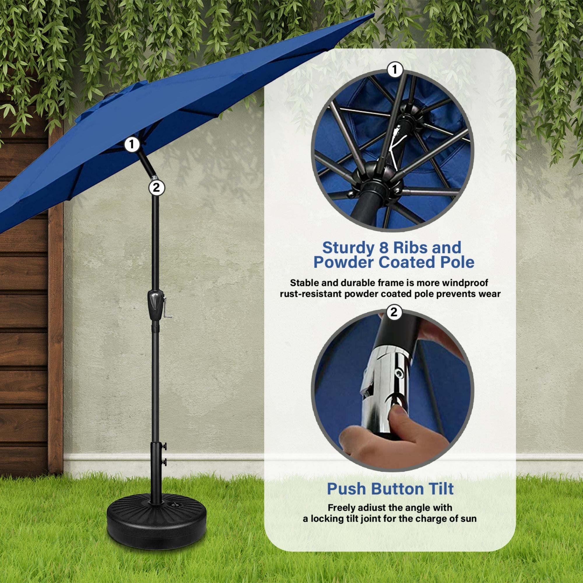 9 ft. Steel Market Tilt Patio Umbrella in Blue