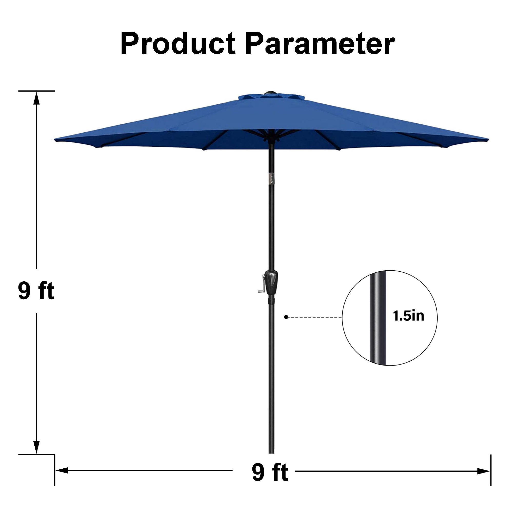 9 ft. Steel Market Tilt Patio Umbrella in Blue