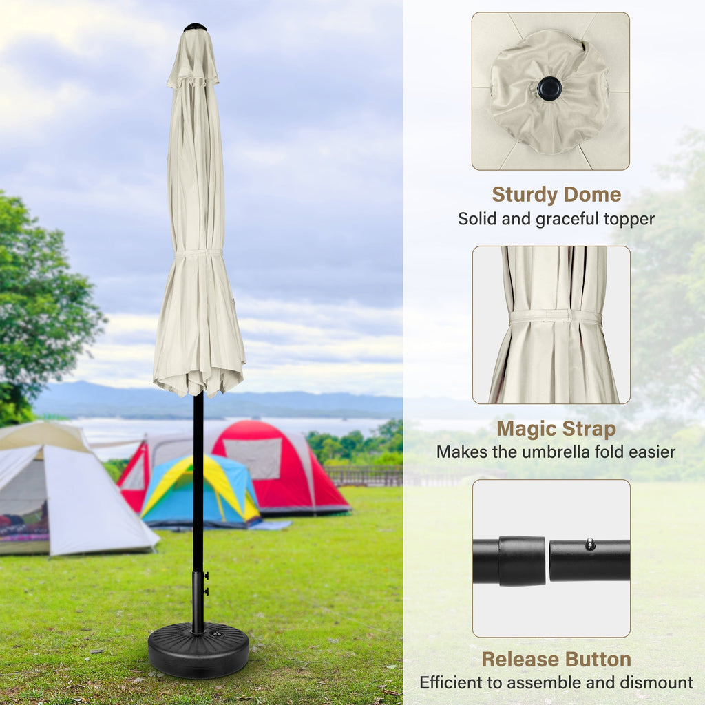 7.5 ft. Steel Market Tilt Patio Umbrella in Beige with Free Standing Base