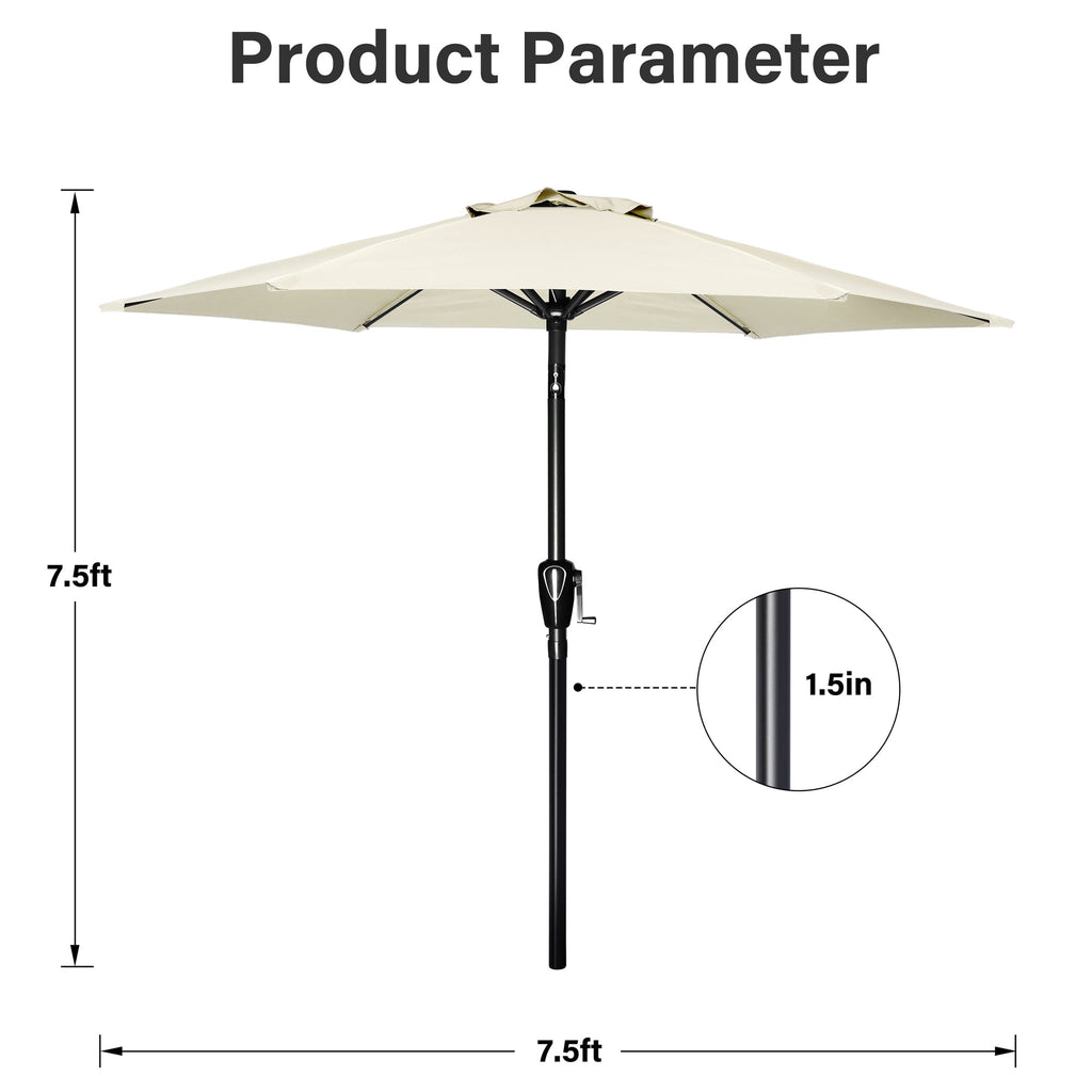 7.5 ft. Steel Market Tilt Patio Umbrella in Beige with Free Standing Base