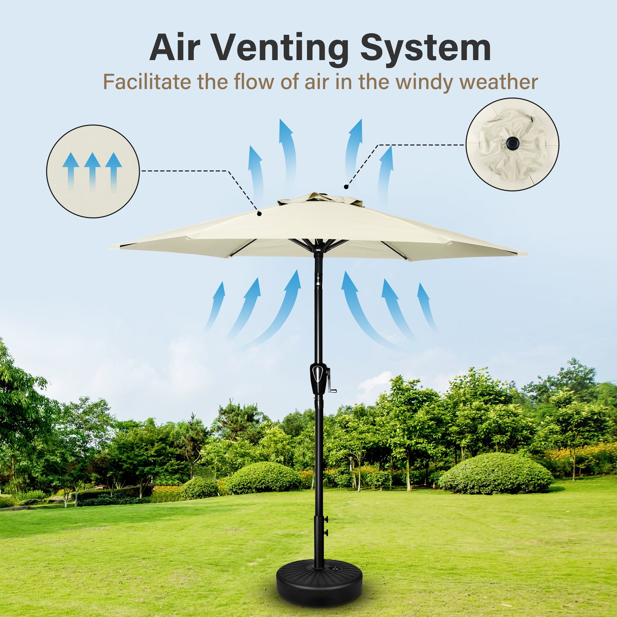 7.5 ft. Steel Market Tilt Patio Umbrella in Beige with Free Standing Base