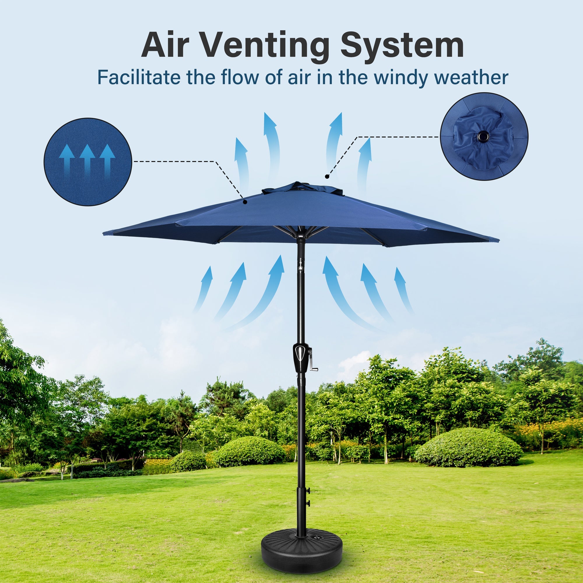 7.5 ft. Steel Market Tilt Patio Umbrella in Blue with Free Standing Base