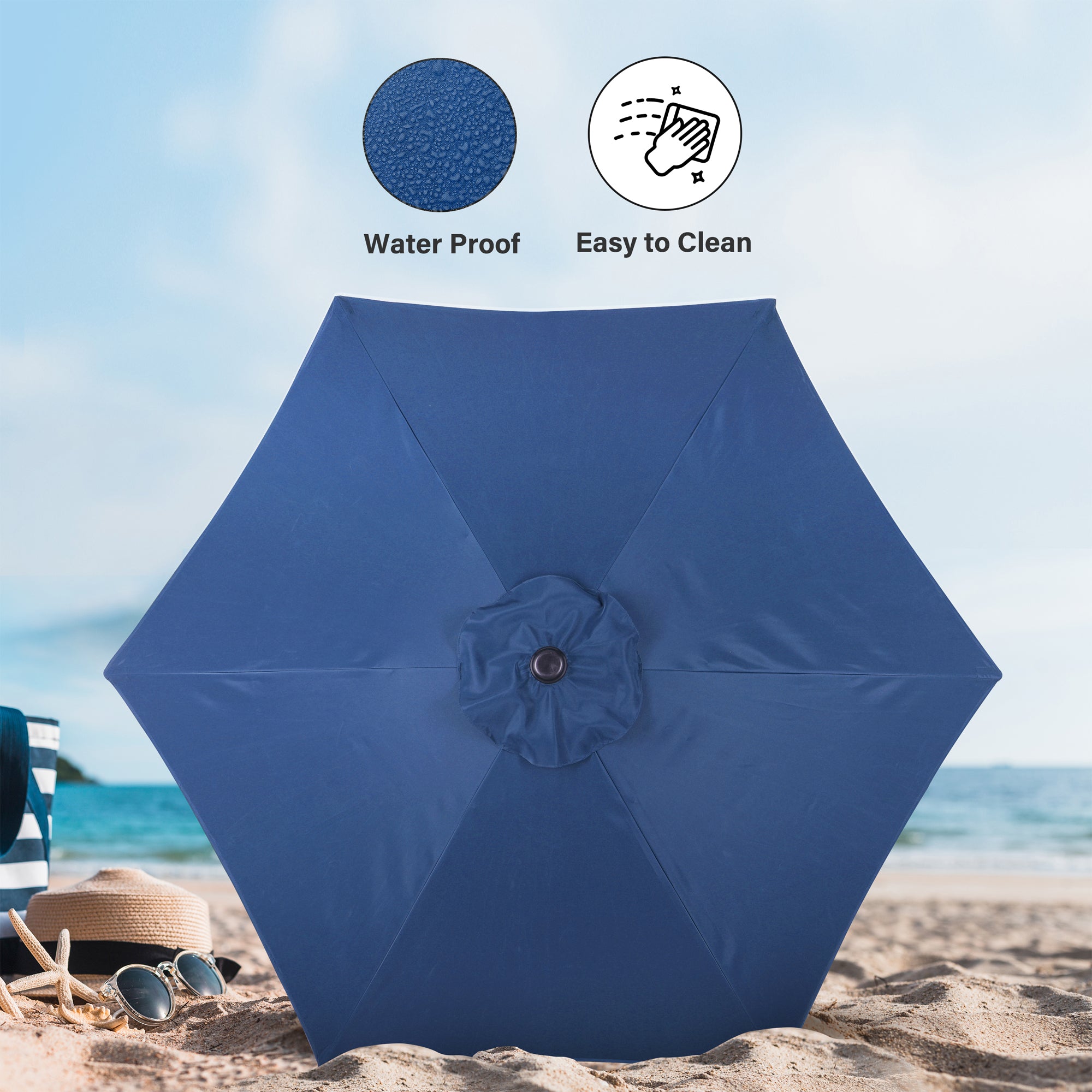 7.5 ft. Steel Market Tilt Patio Umbrella in Blue with Free Standing Base